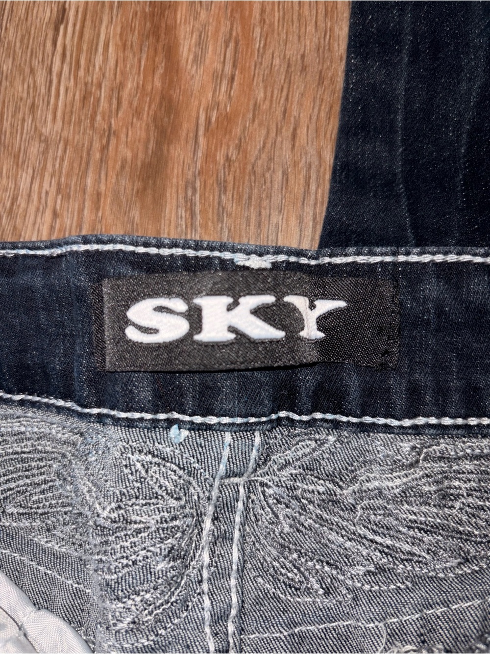 Sky Black Washed Flare Jeans with Faded Detail - Picture 3 of 5